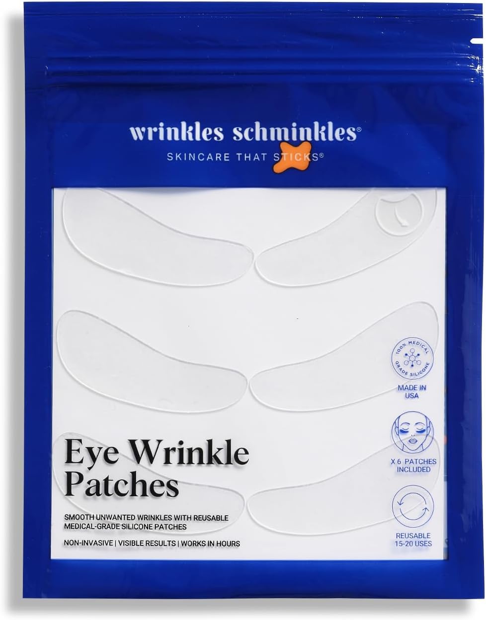 Wrinkles Schminkles under-eye patches in packaging, easy at-home use for non-invasive wrinkle refinement