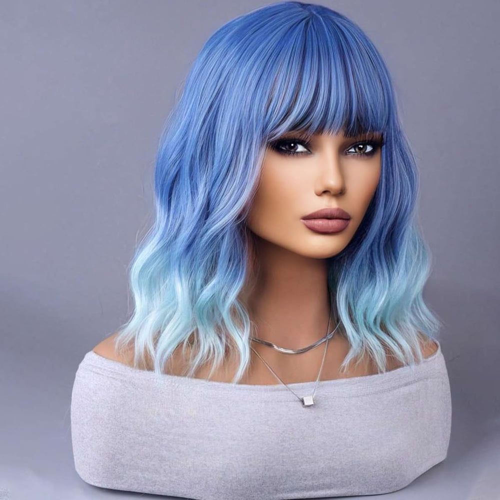 WTHCOS 14 inch blue wig offering versatile styling and comfort