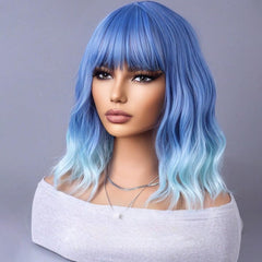 WTHCOS Ombre Blue Wig with soft waves for easy daily styling
