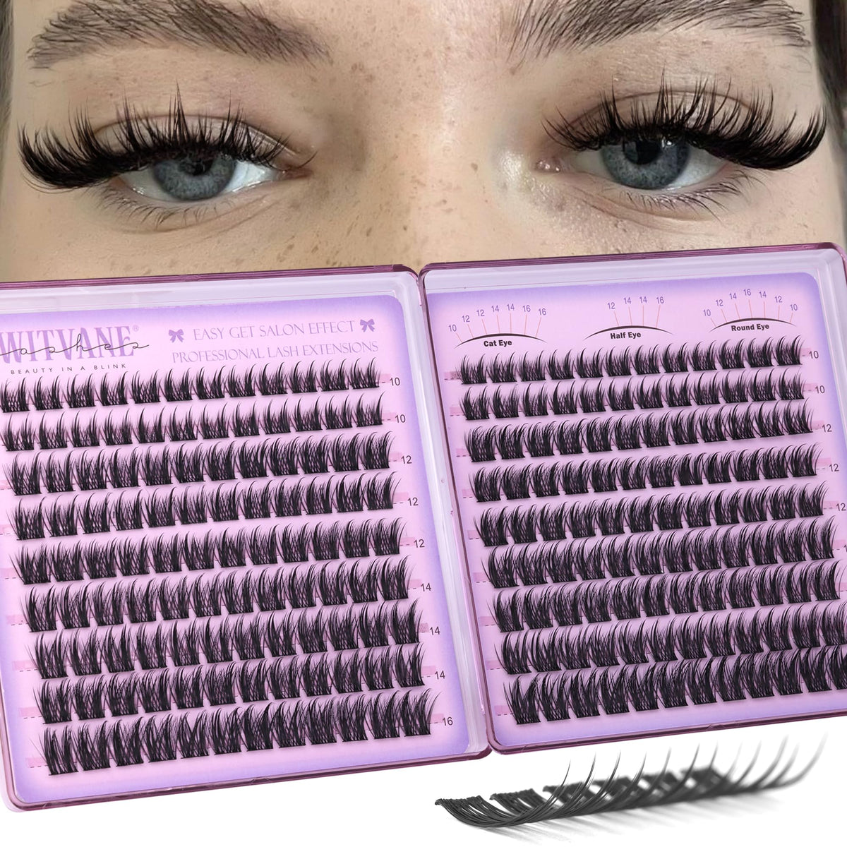 Pestañas Wtvane clusters efecto pluma, 216 piezas para looks naturales.
