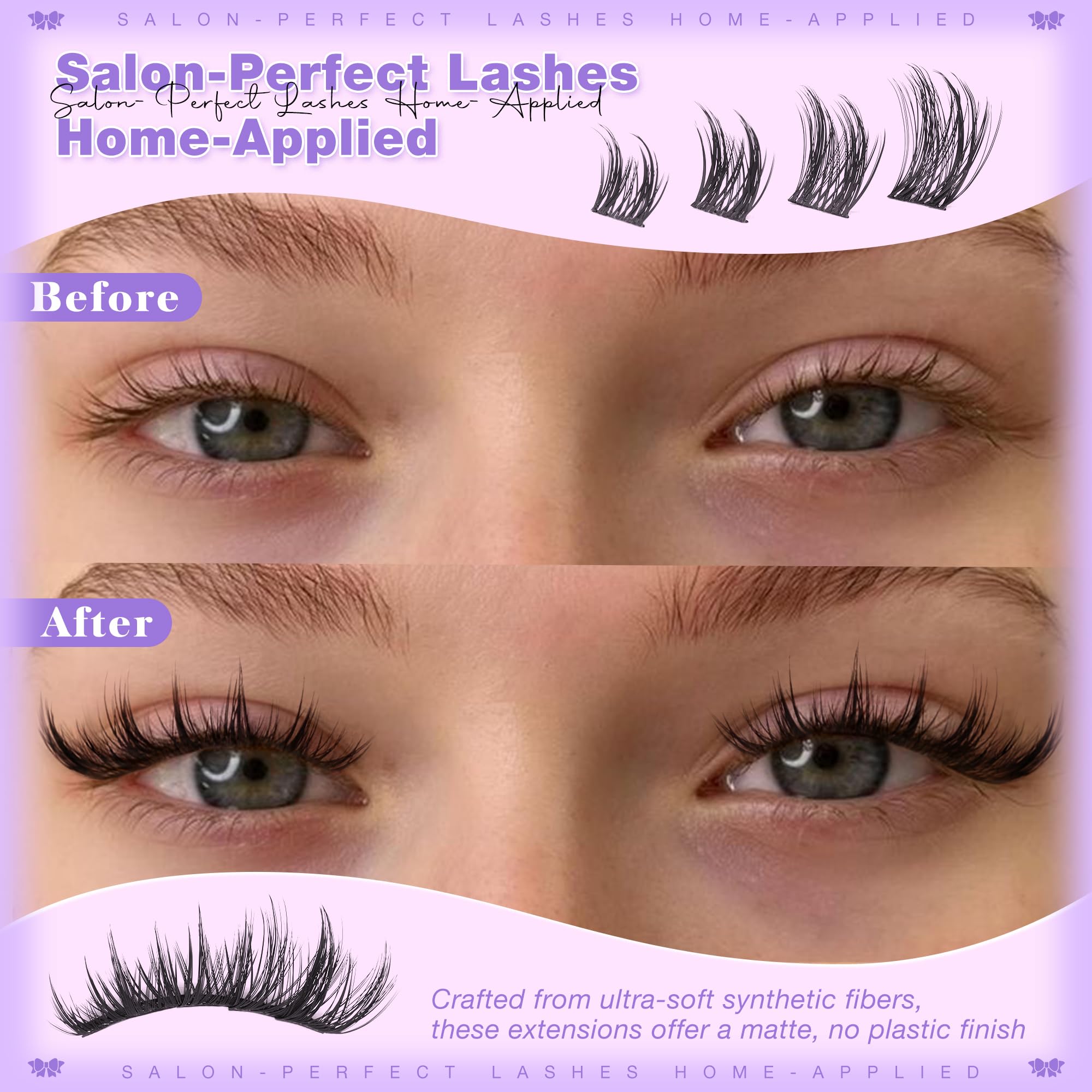 Extensiones Wtvane clusters, efecto cat-eye 14-16 mm para realzar la mirada.
