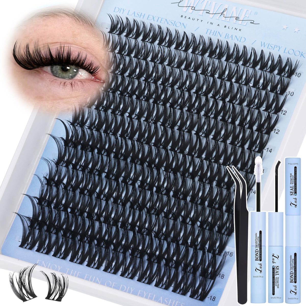 WTVANE Flora Lash Clusters Kit package shows easy at-home lash DIY setup