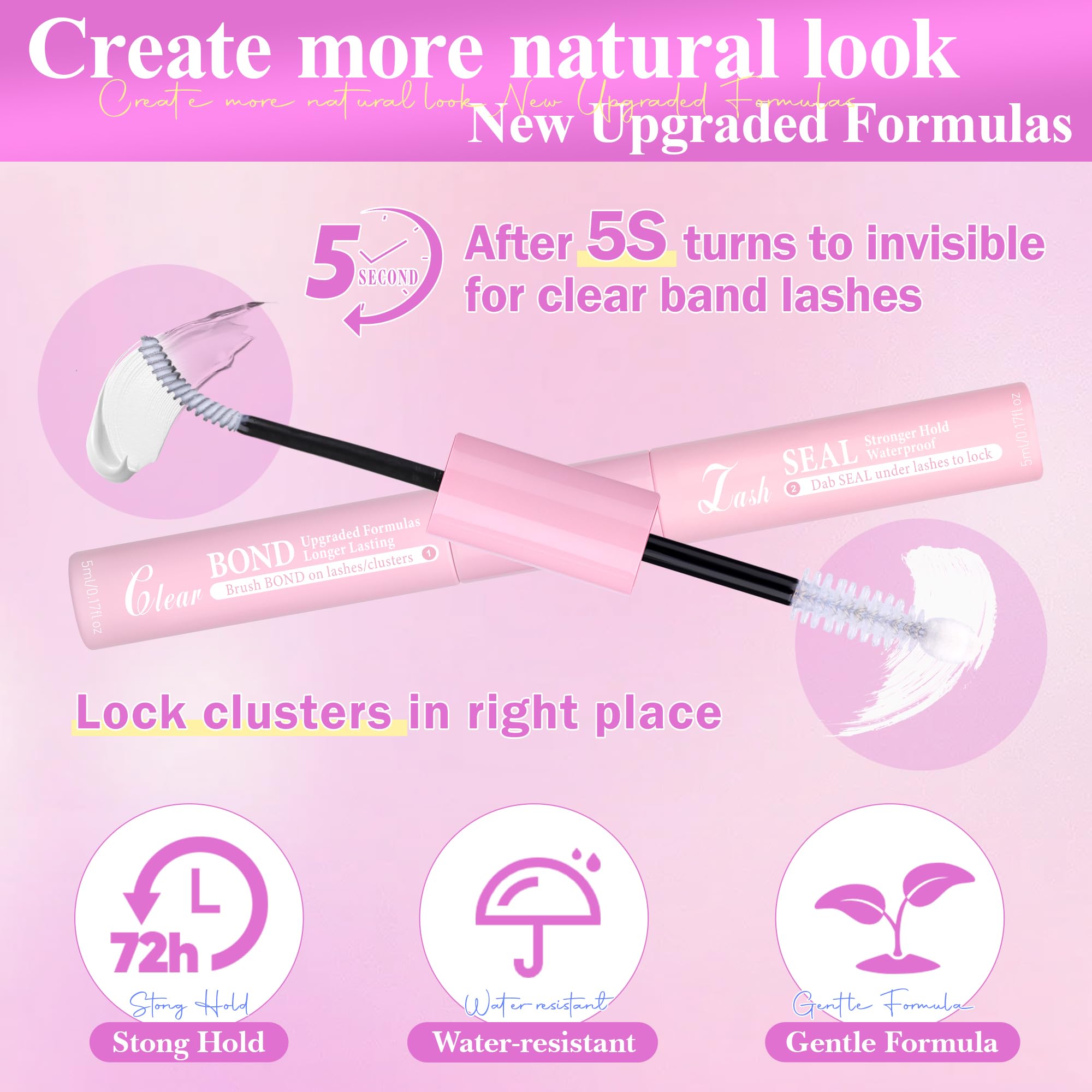 Wtvane Wispy Lash Clusters kit clear band close-up on lashes