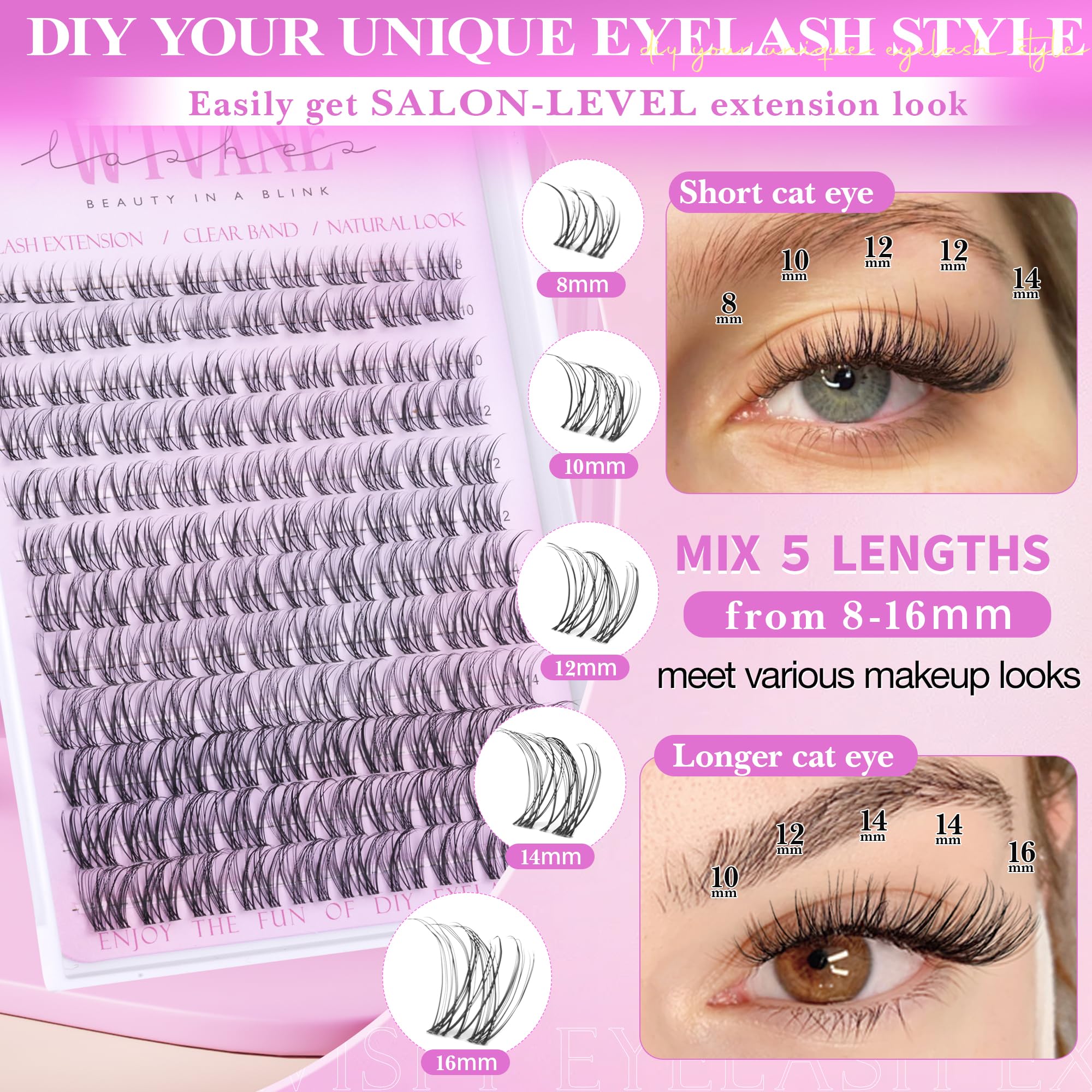 Wtvane Wispy Lash Clusters close-up lashes for delicate enhancement