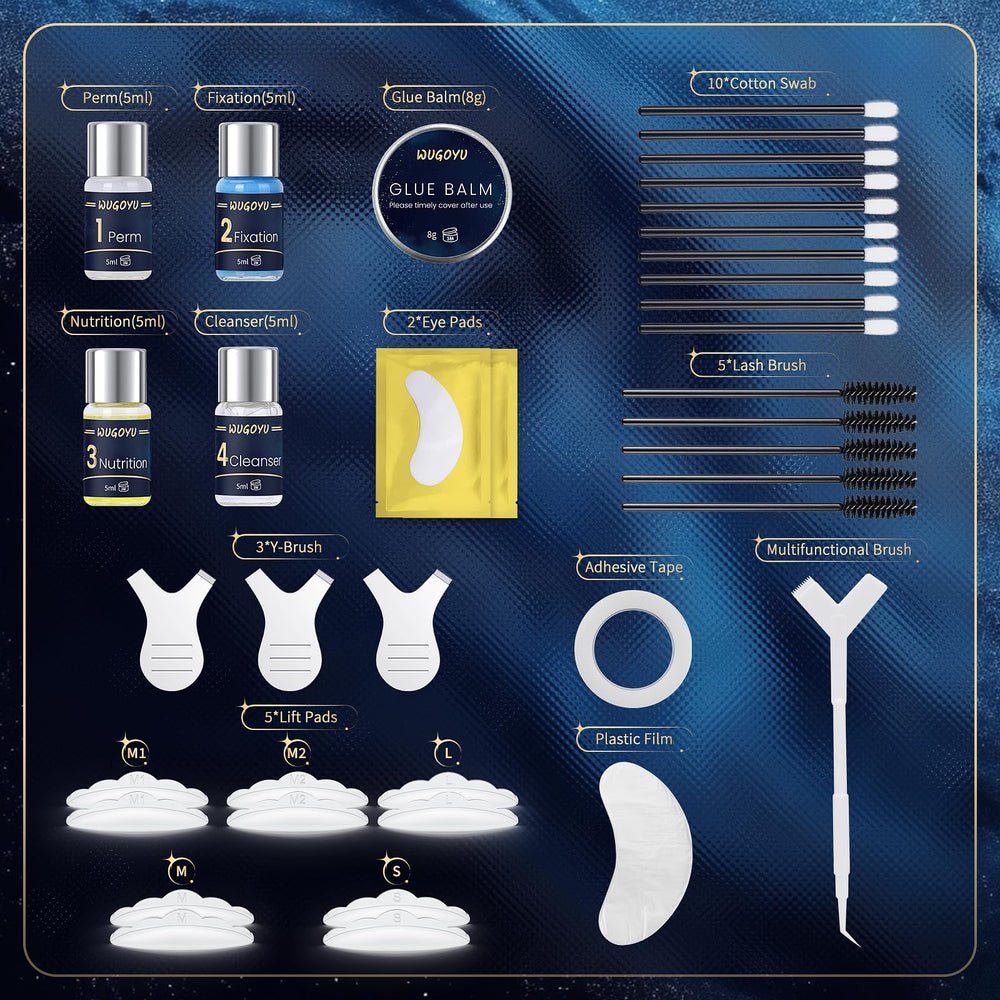 WUGOYU brow lamination kit perm lotion close-up shows smooth lift.