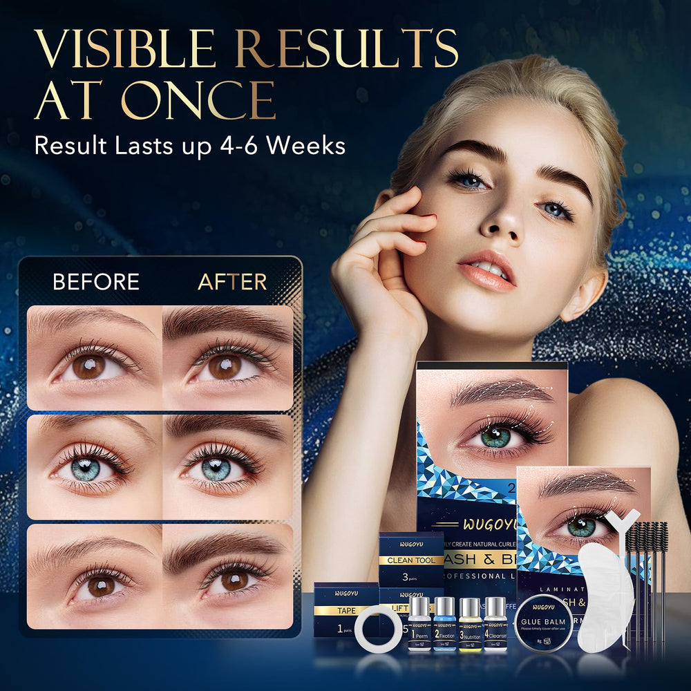 WUGOYU eyelash perm kit fixation lotion demonstrates lasting curl support.