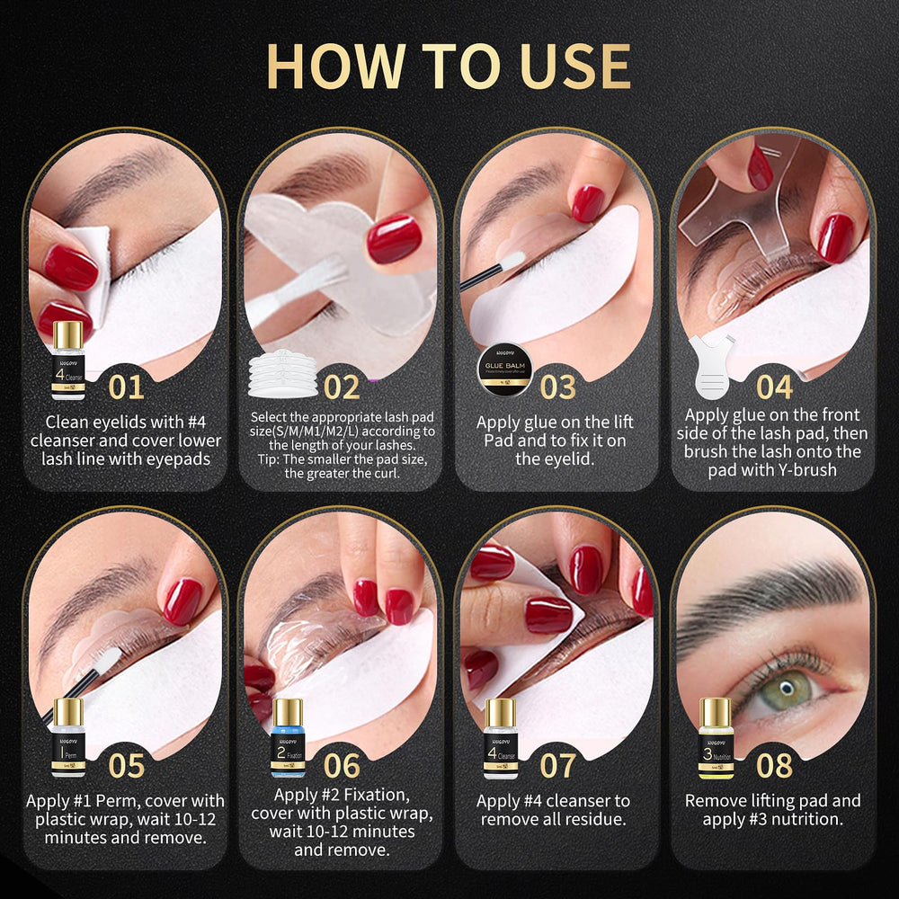 WUGOYU lash lift kit fixation lotion picture emphasizes lasting results.