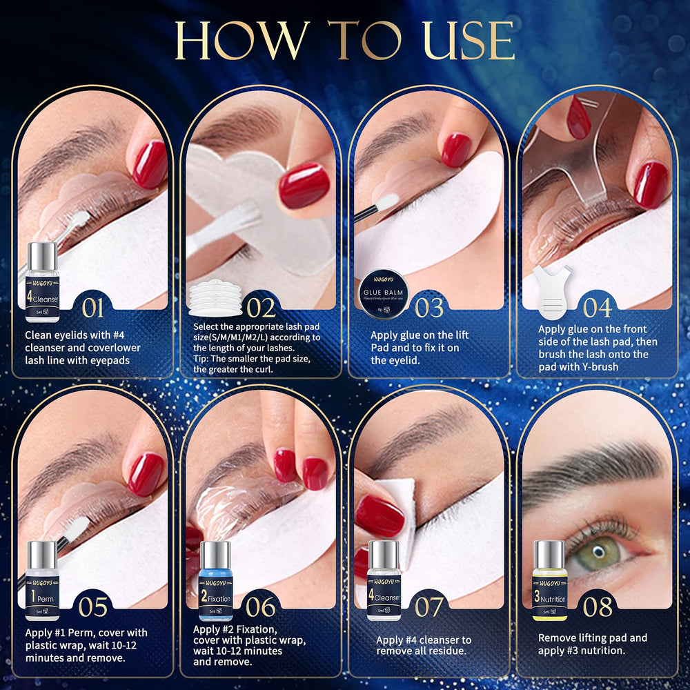 WUGOYU lash lift kit nourishing serum highlights lash care during lift.