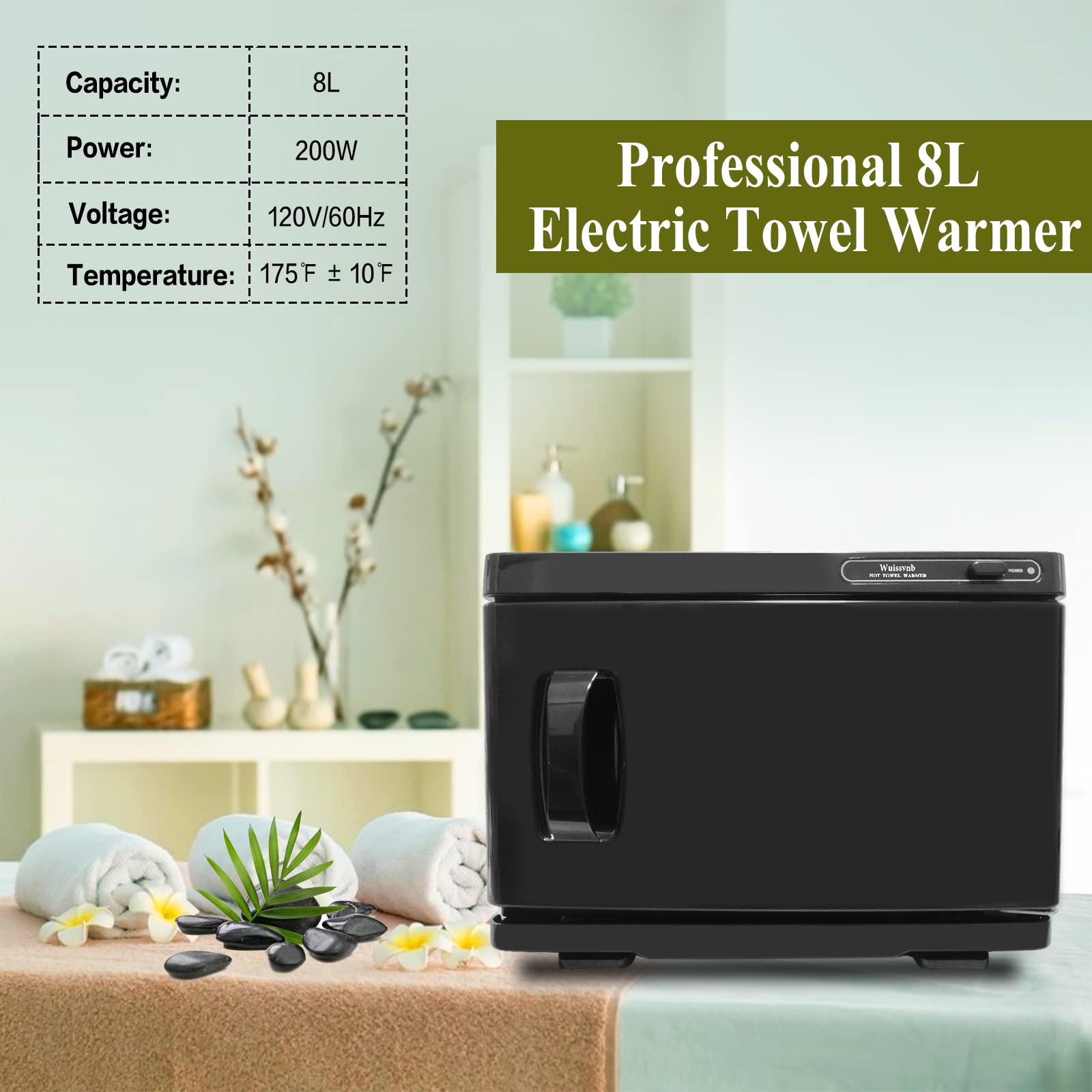 Wuissvnb 8L towel warmer clip included supports easy towel handling.