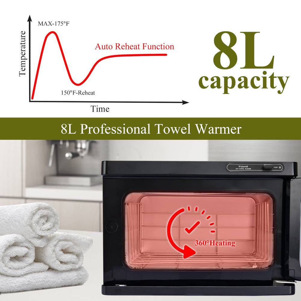 Wuissvnb 8L towel warmer inside shelves organize towels for facial service prep.