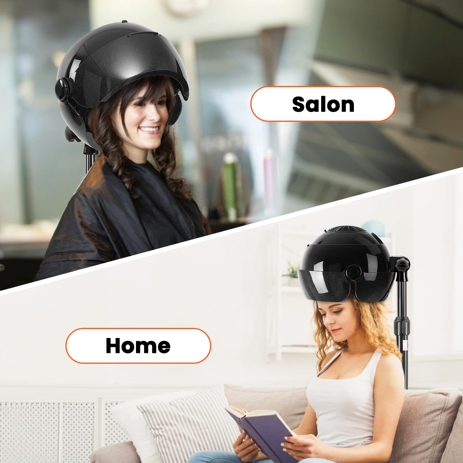 Wuissvnb hooded hair dryer in black finish fits salon and home setups.