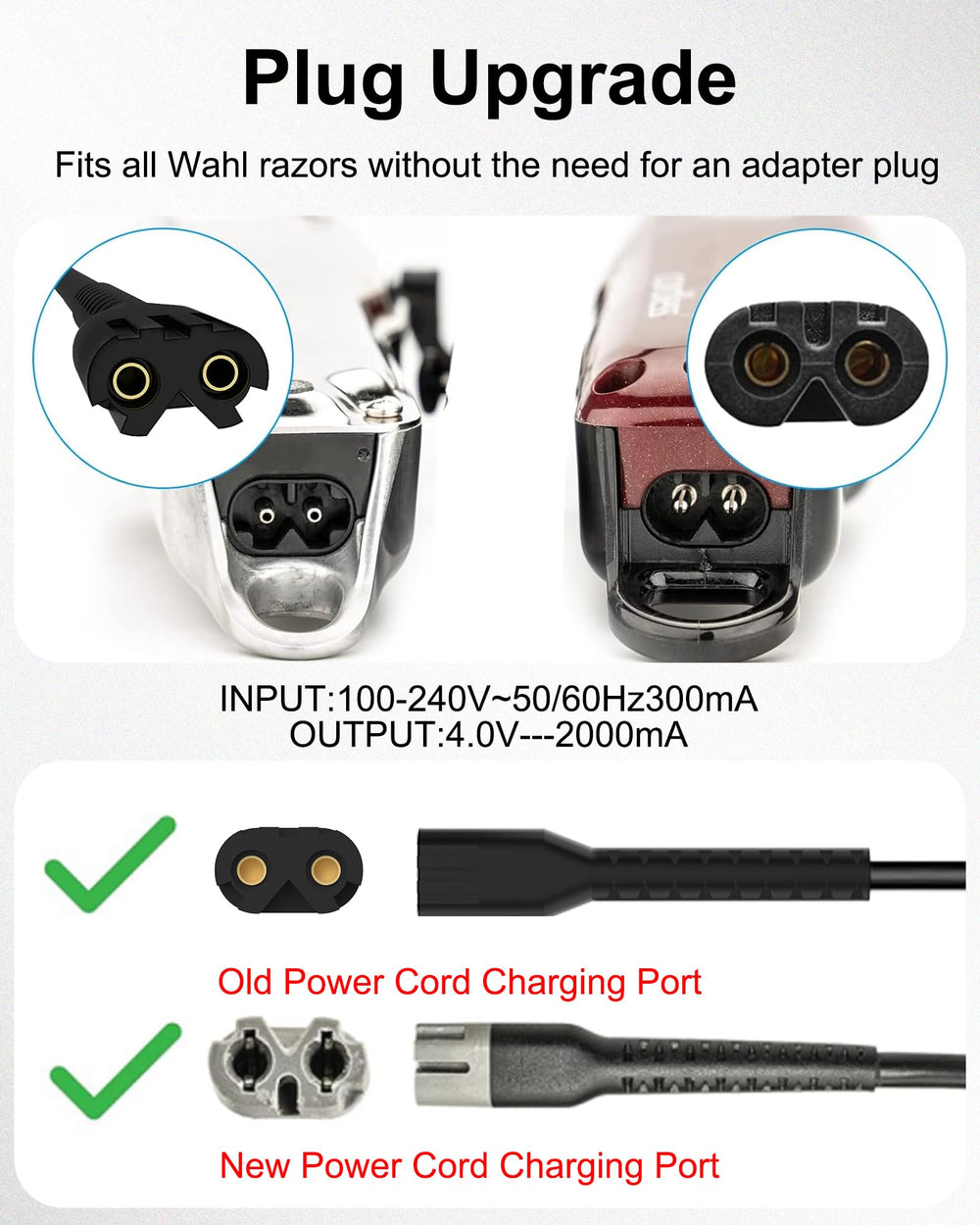 WUKUR charger compatible with Wahl 8164, 8591, 8148, 8504, and 1919 models.