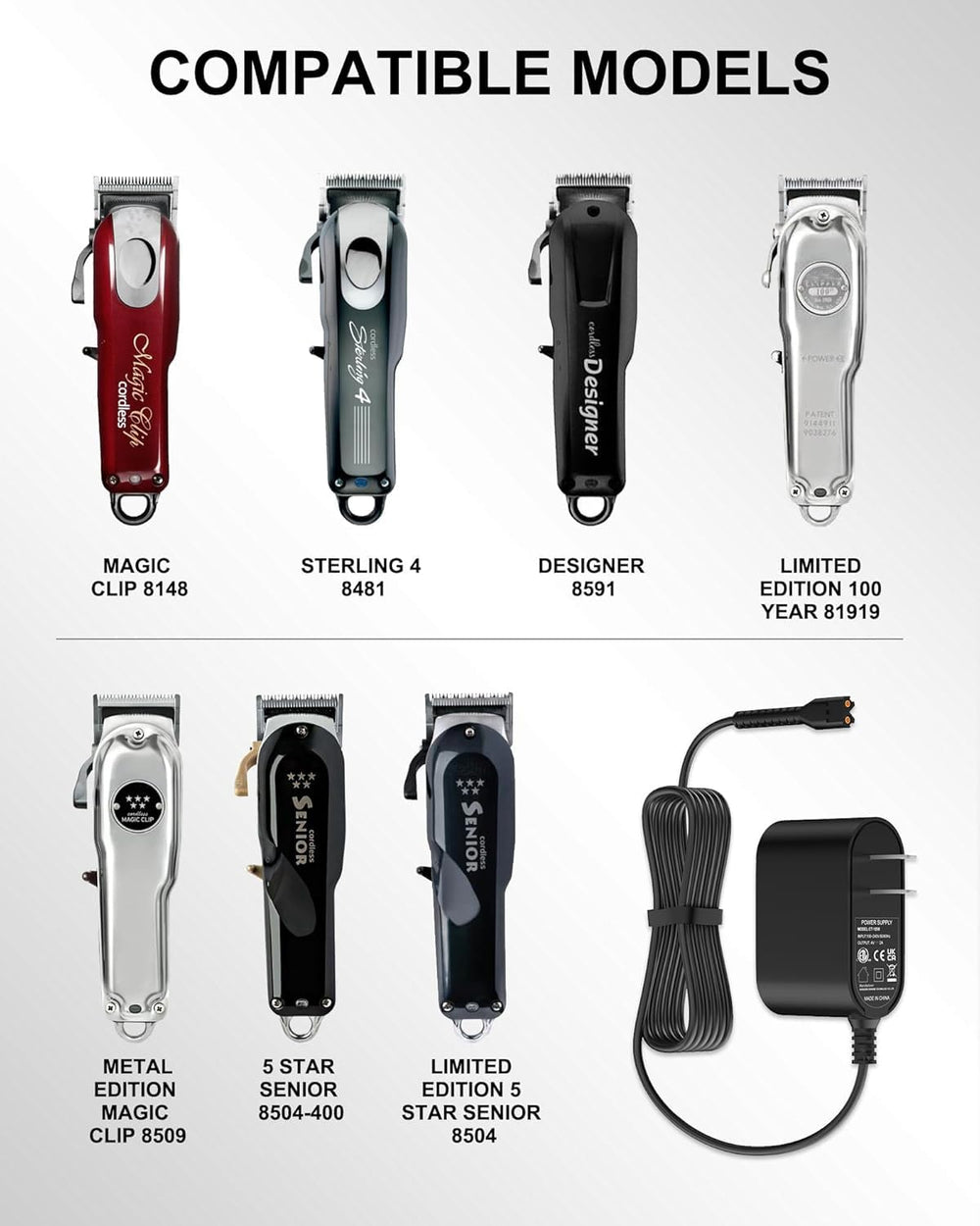 WUKUR Wahl clipper charger 2m cord supports flexible salon use.