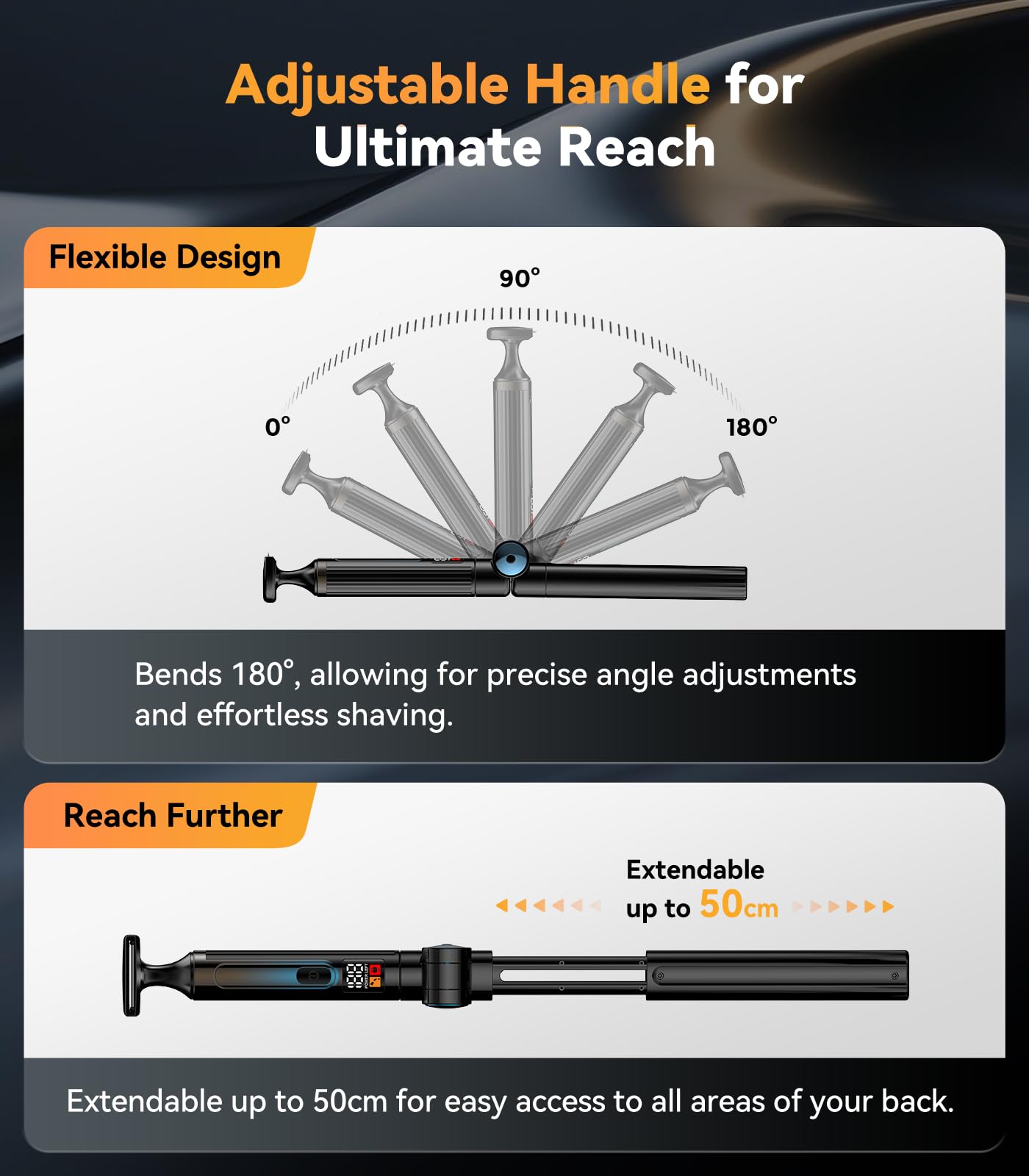 WUXO back shaver extendable handle reaches hard-to-get areas for full-body comfort