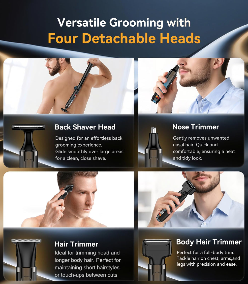 WUXO back shaver LED display shows battery status for easy reminders