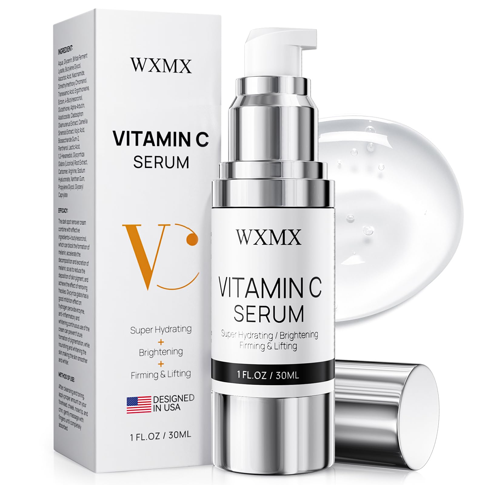 WXMX Super Vitamin C Serum bottle promoting deep hydration for mature skin.