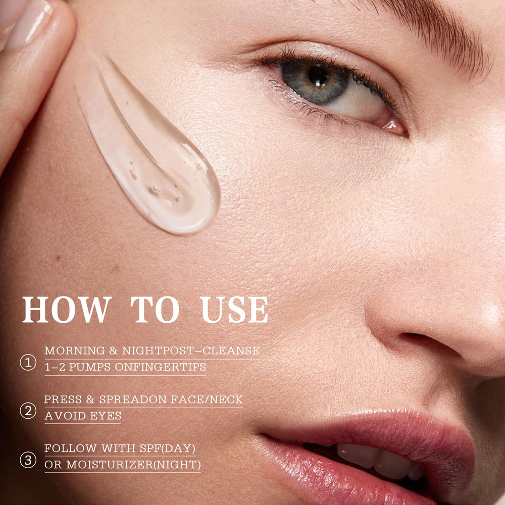 WXMX serum ingredient panel highlights Vitamin C and Hyaluronic Acid for hydration.