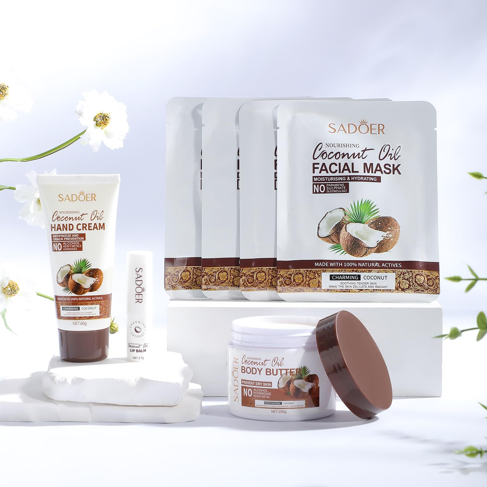 WYHABYZ Coconut Spa Gift Box bath salts enhance relaxation and soften skin.