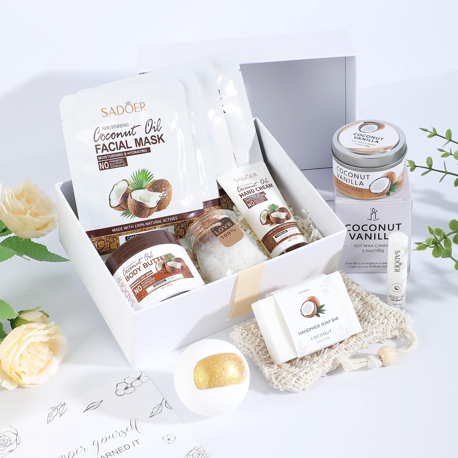 WYHABYZ Coconut Spa Gift Box body butter deeply moisturizes for smooth skin.