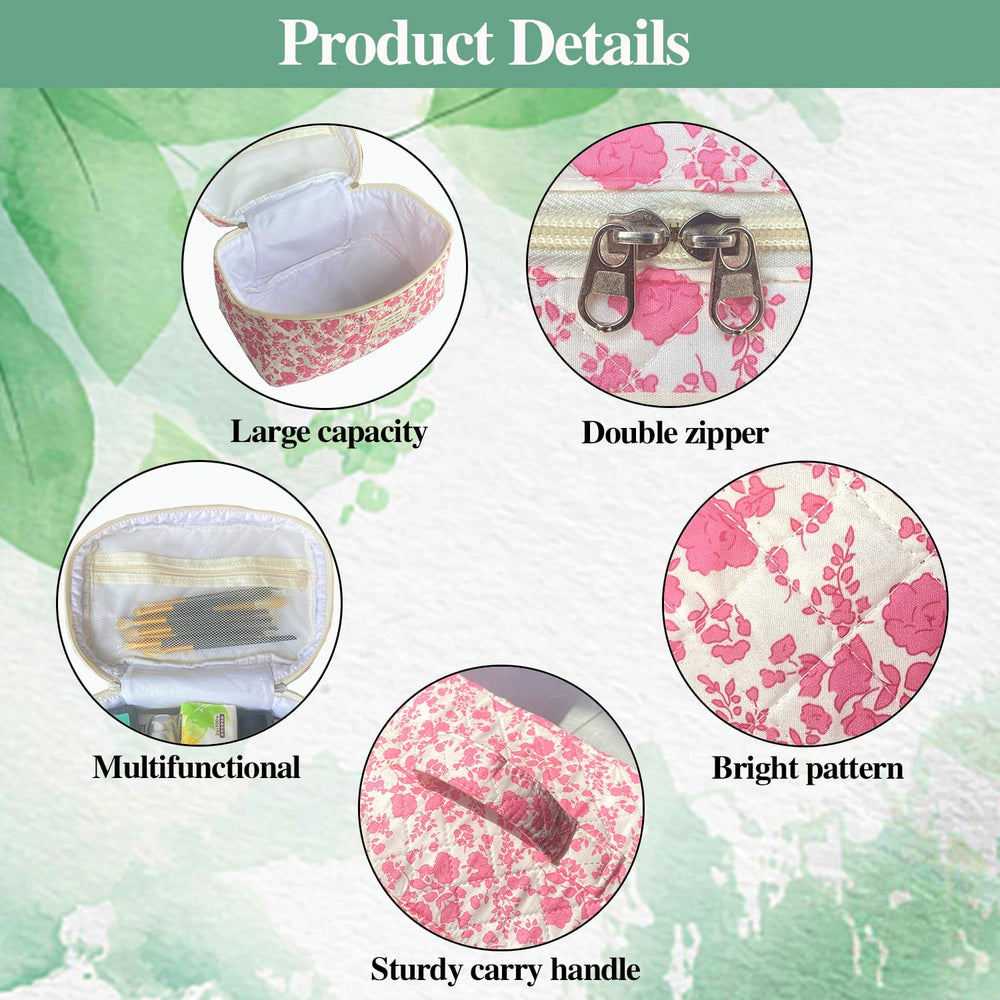WYJ pink quilted floral bag closeup shows durable stitching and soft cotton texture.
