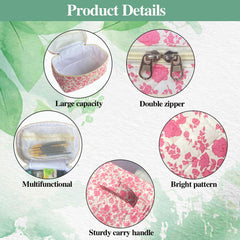 WYJ pink quilted floral bag closeup shows durable stitching and soft cotton texture.