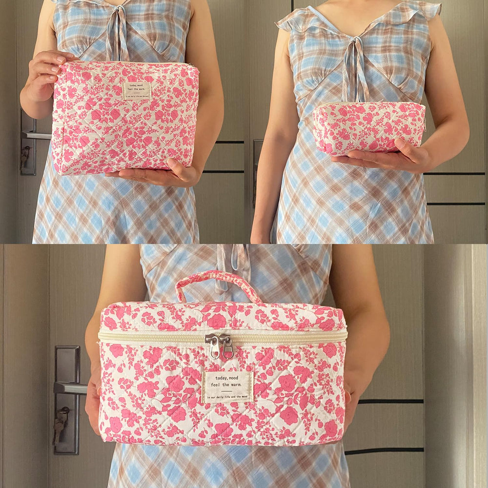 WYJ pink quilted floral bag texture detail emphasizes lightweight, durable design.
