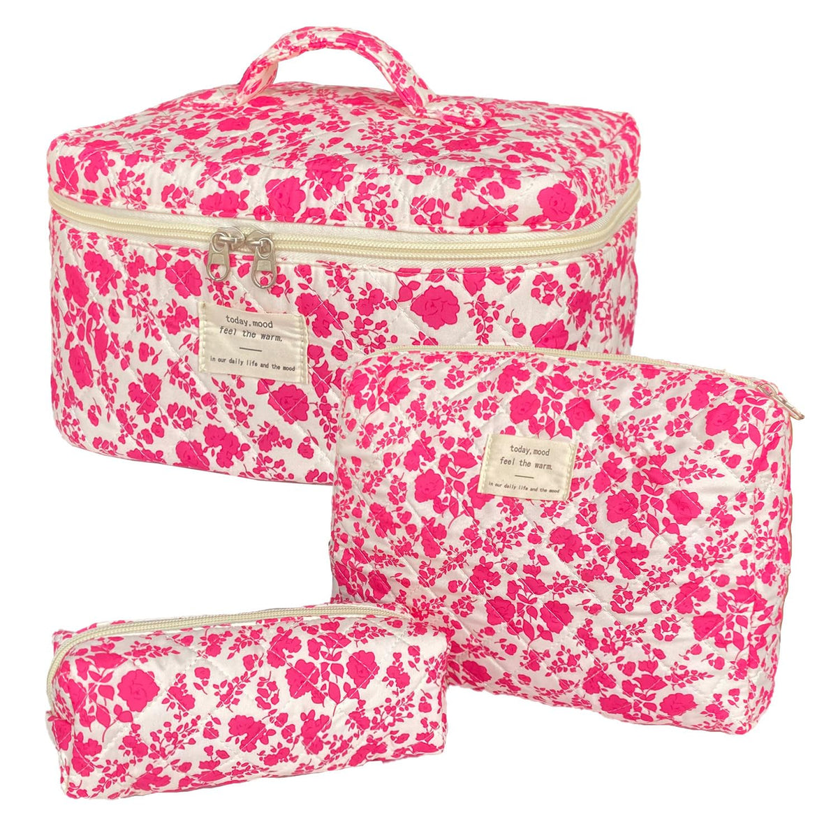WYJ Rose Red quilted makeup bag big with floral pattern for organized travel