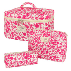 WYJ Rose Red quilted makeup bag big with floral pattern for organized travel