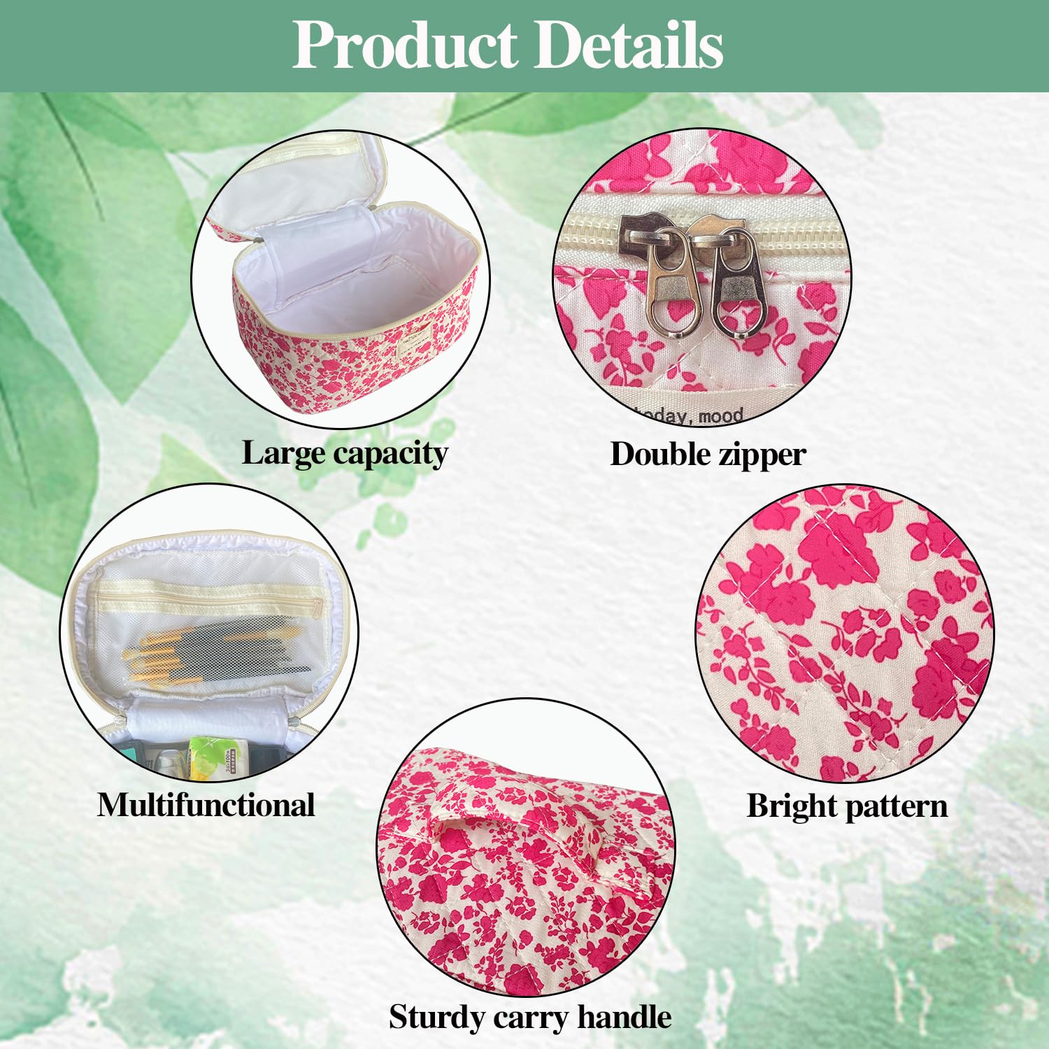 WYJ Rose Red quilted floral makeup bag design highlights texture and feminine style
