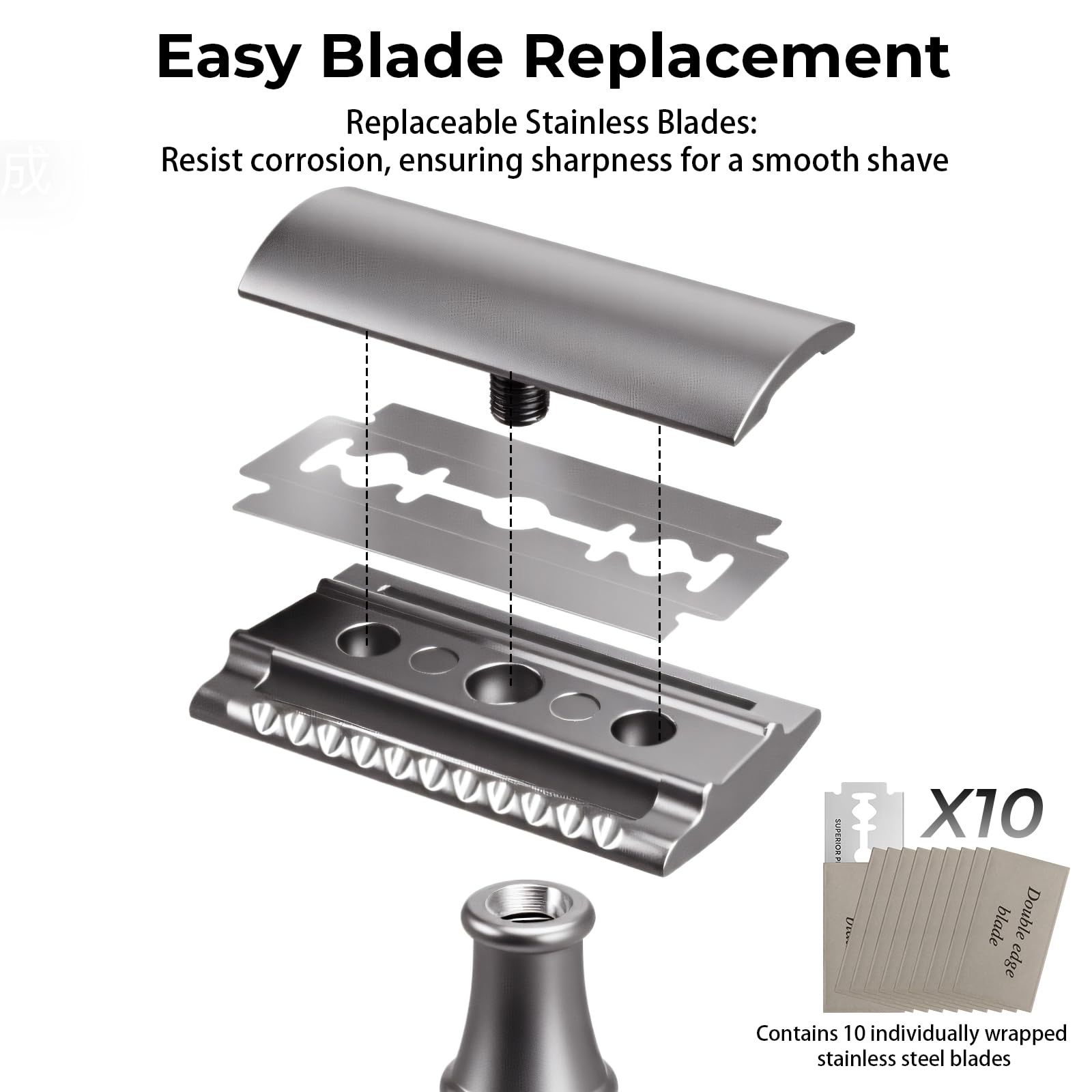 Wyklaus razor in shower setup demonstrating versatile on-the-go grooming.