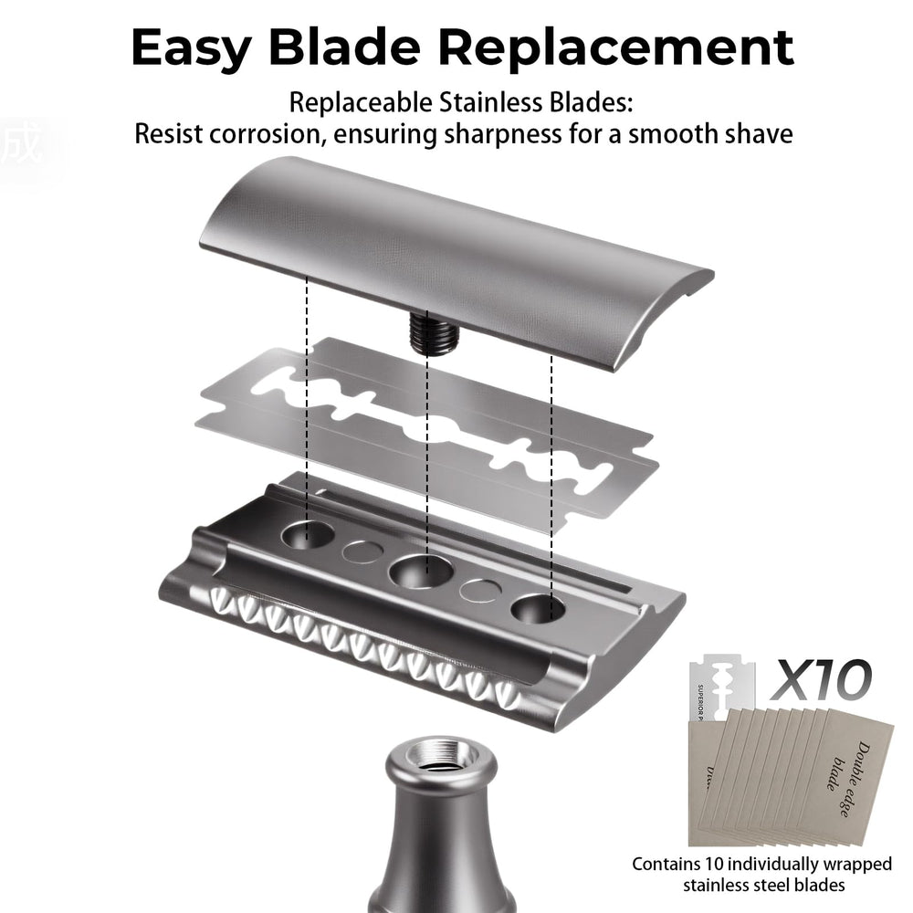 Wyklaus razor in shower setup demonstrating versatile on-the-go grooming.