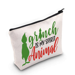 WZMPA Green Monster makeup bag front view, durable waterproof canvas for daily use.