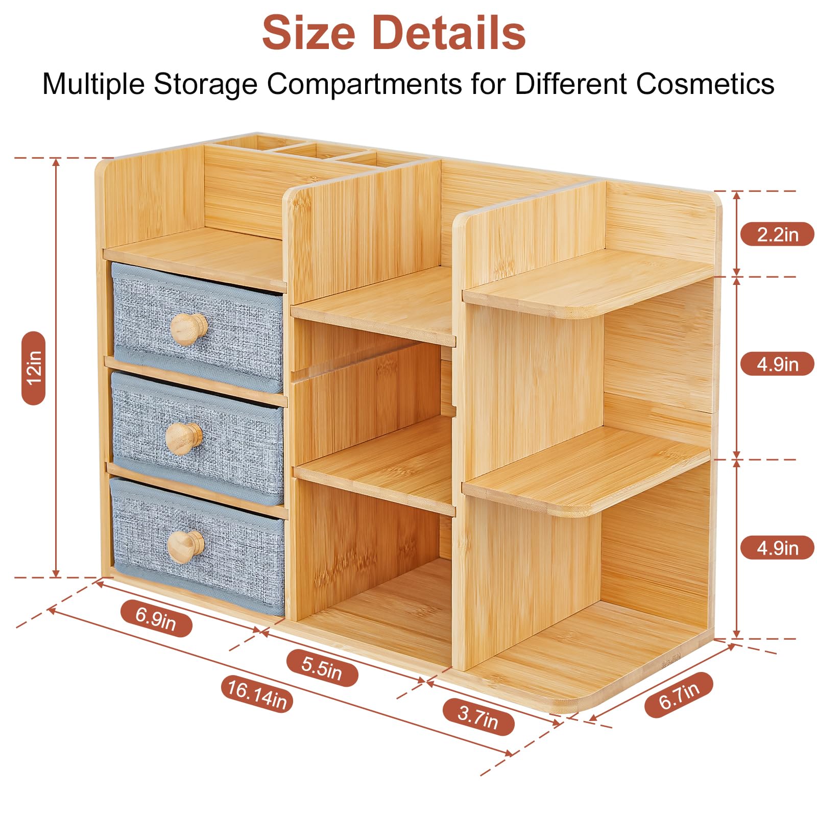 X-cosrack organizer shows removable drawers storage for small items like lipsticks and tweezers.