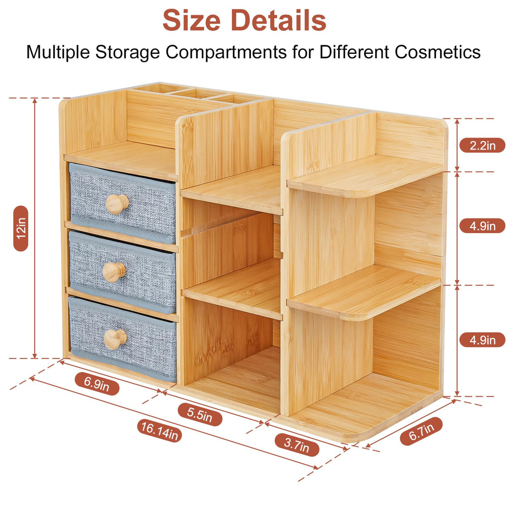 X-cosrack organizer shows removable drawers storage for small items like lipsticks and tweezers.