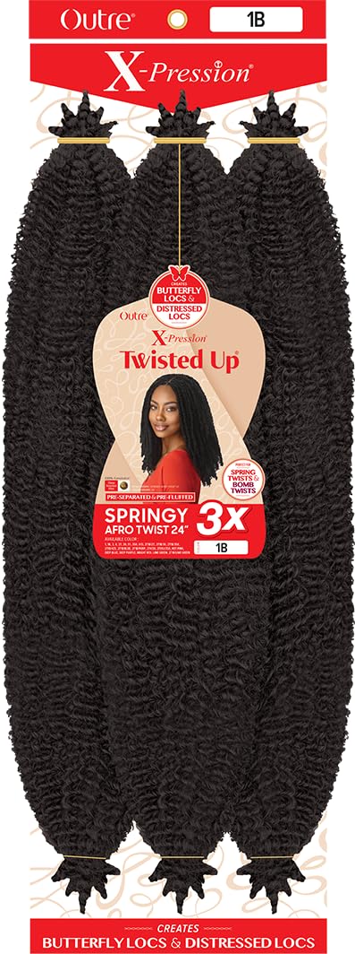 X-pression Outre Twisted Up 3X Afro Twist 24 model showcasing protective styling versatility.