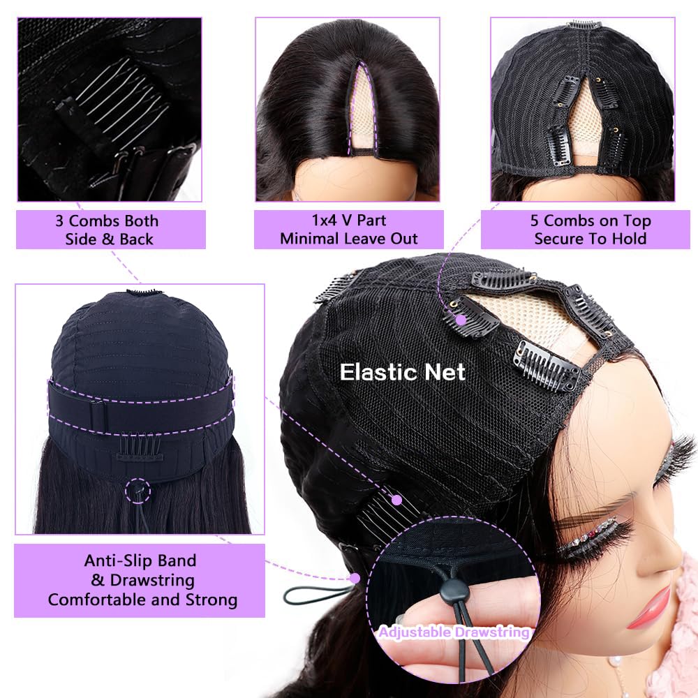 Xagujpo Wear & Go glueless V Part wig natural-black close-up color blend