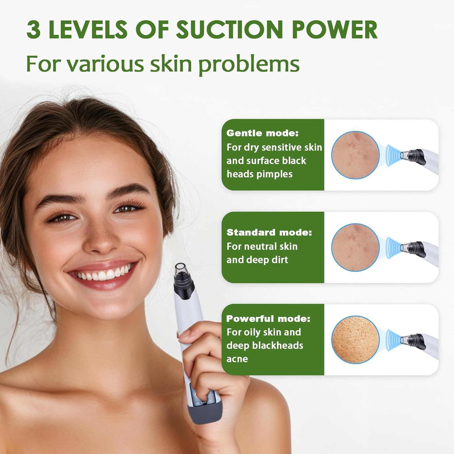 Xamoca blackhead remover vacuum nozzle close-up shows precise suction for pores.