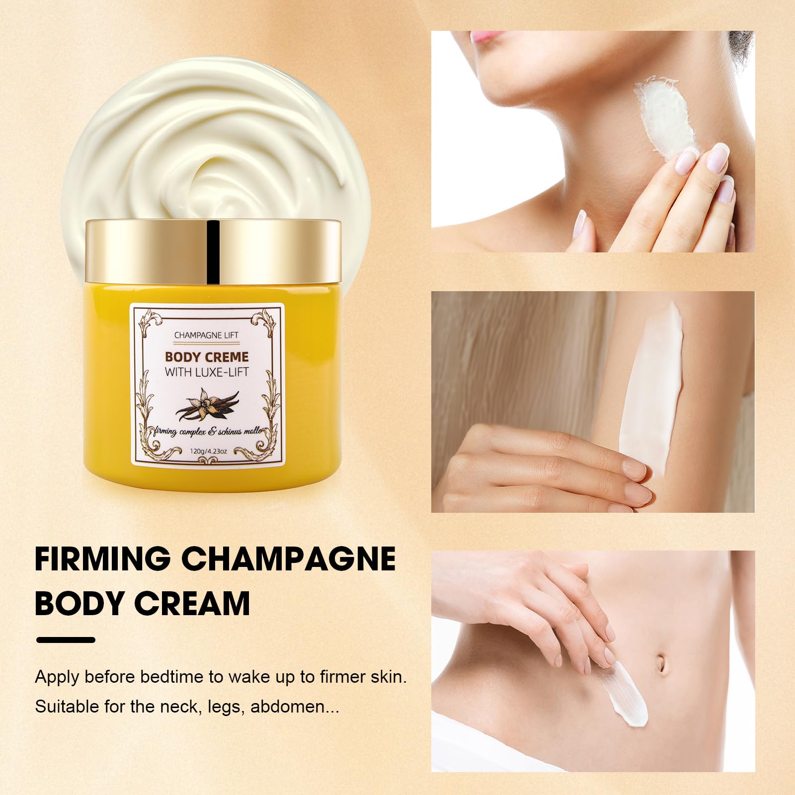 Xaninp Champagne Body Cream being rubbed in for quick absorption