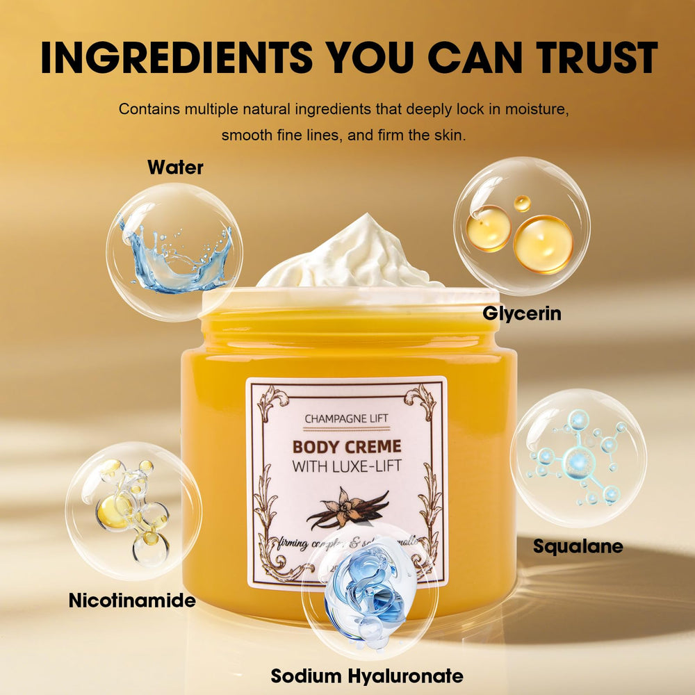 Xaninp Champagne Body Cream applied to hands for soft, moisturized skin