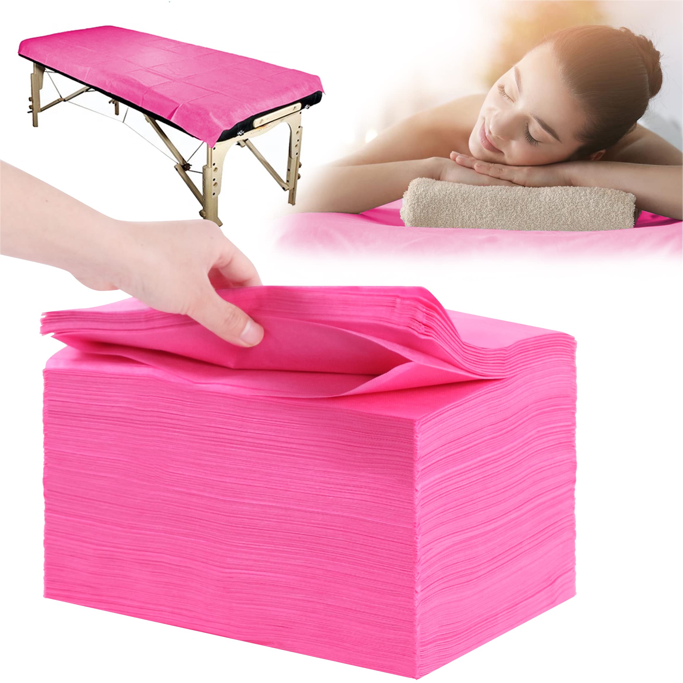 XATUMO disposable bed sheets 31x71 flat lay pink, breathable comfort for spa sessions.
