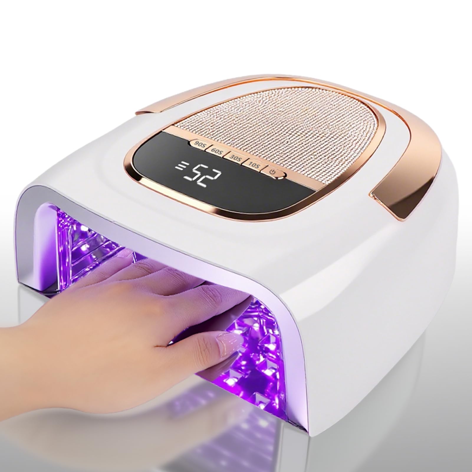 XCVPL 96W nail lamp displaying power efficiency for quick gel curing.