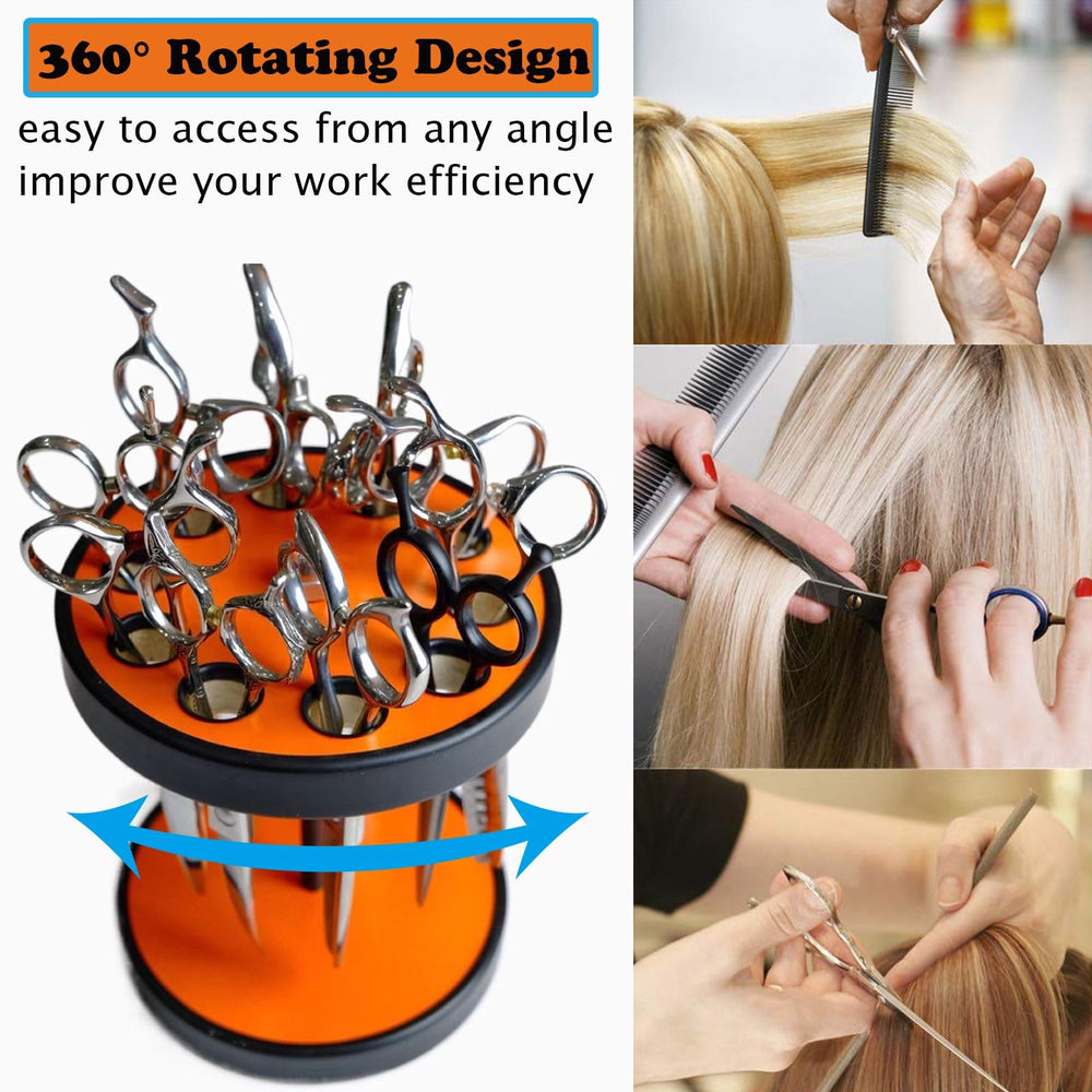 XDONEF rotating hair scissors holder 360-degree rotation enables quick access at the station.