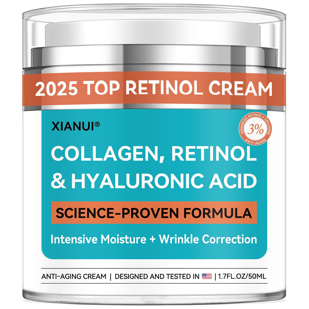 XIANUI retinol-collagen-hyaluronic face cream packaging in airless bottle for hygienic use