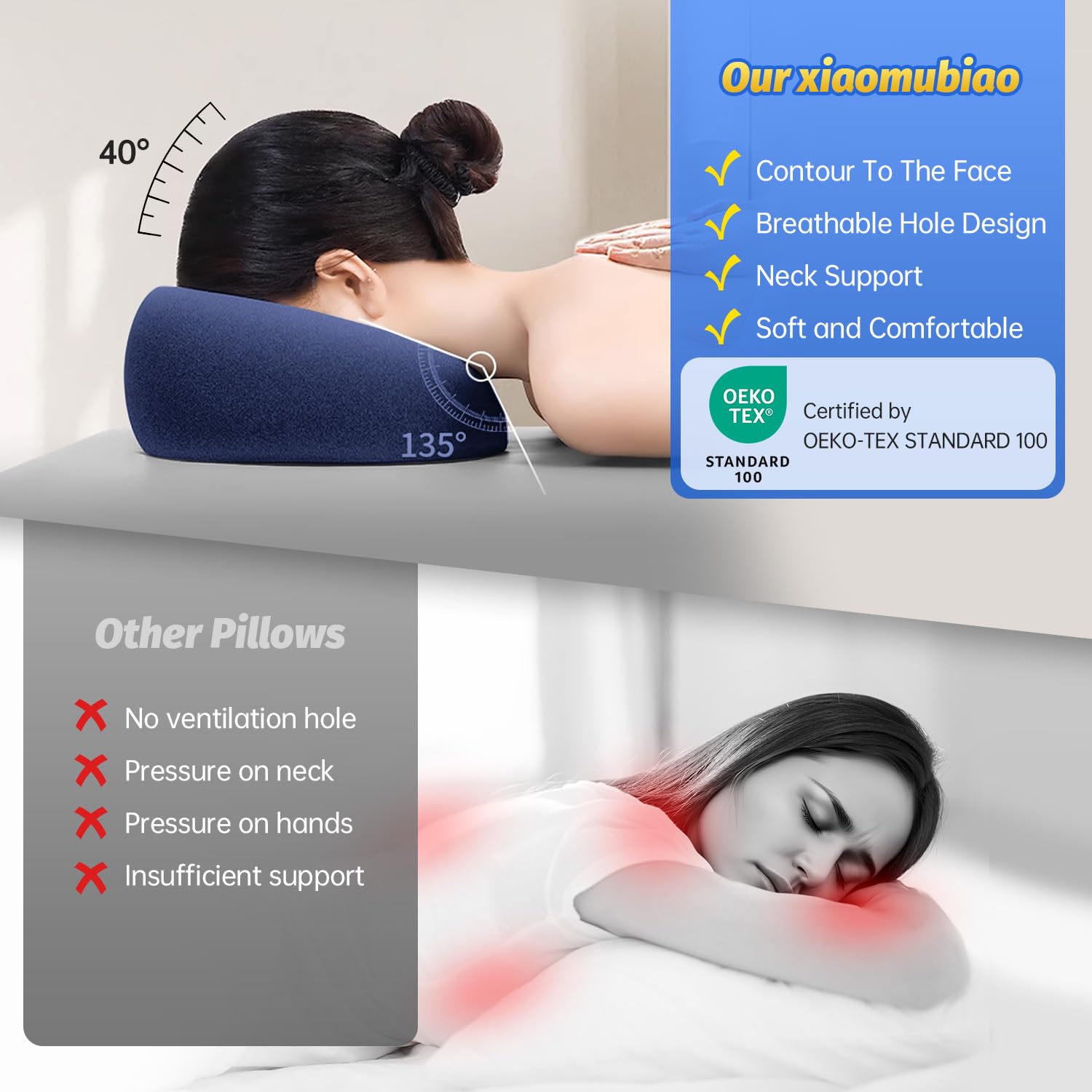 xiaomubiao eye-area friendly pillow reduces pressure around eyes during use