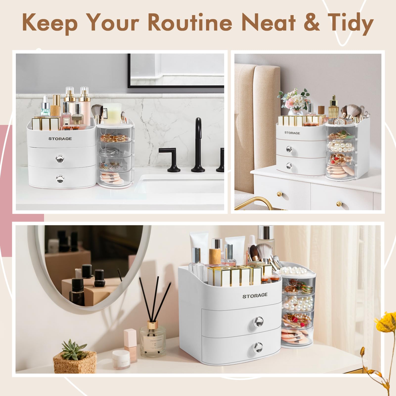 XIAPIA makeup organizer countertop durable easy-clean construction with smooth drawers