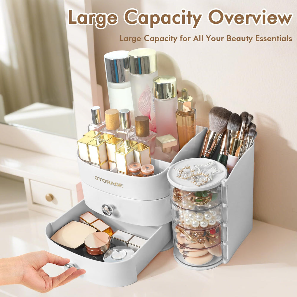 XIAPIA makeup organizer countertop opaque drawers conceal cosmetics neatly
