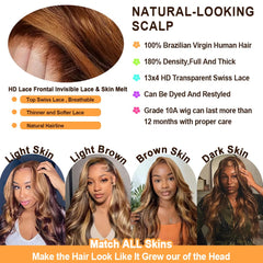 Xiayume honey blonde ombre wig 13x4 HD lace for seamless scalp appearance.