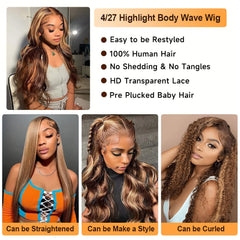 Xiayume honey blonde ombre body wave texture adds volume and movement.