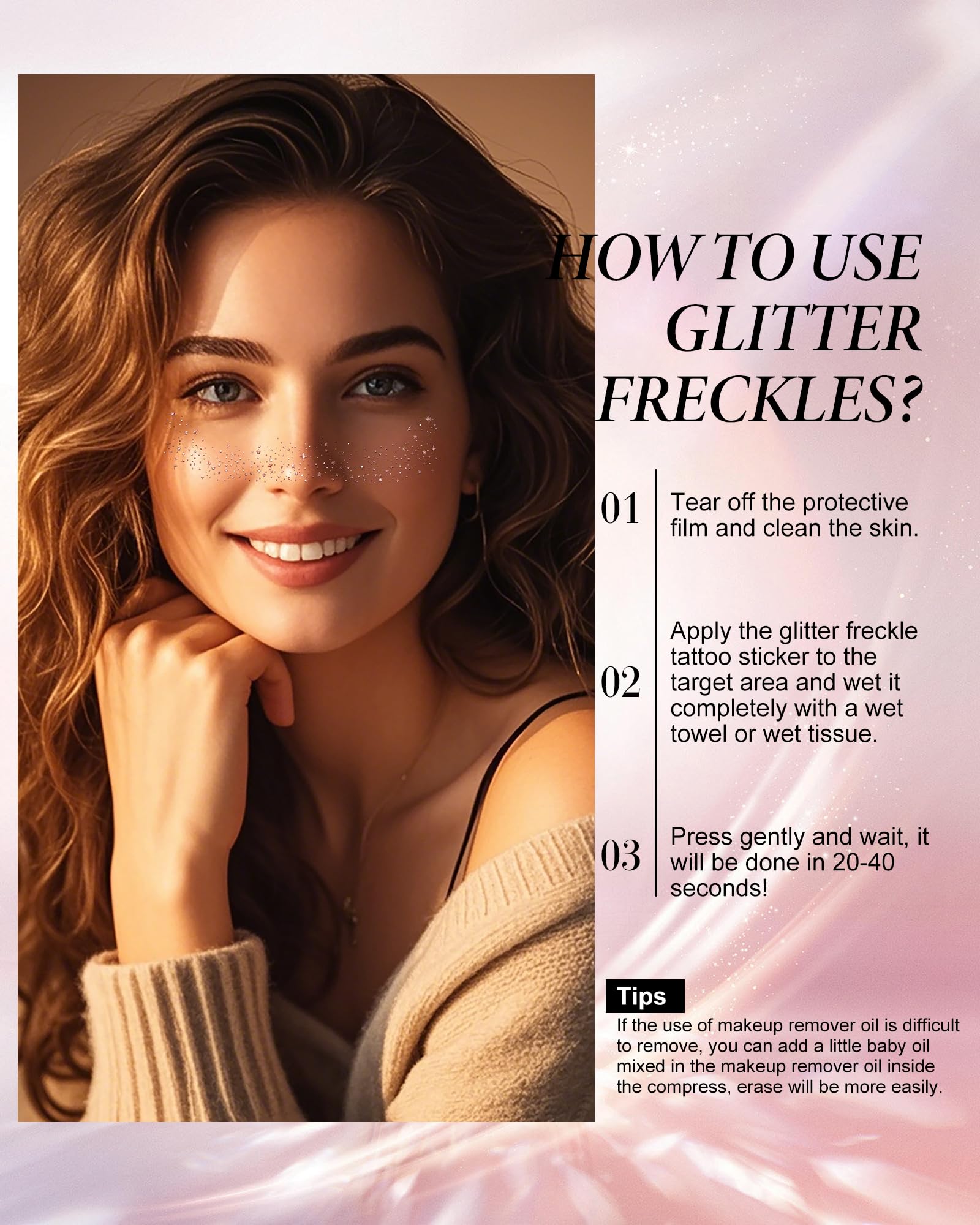 XICZH beach party glitter face patches on sunlit skin.