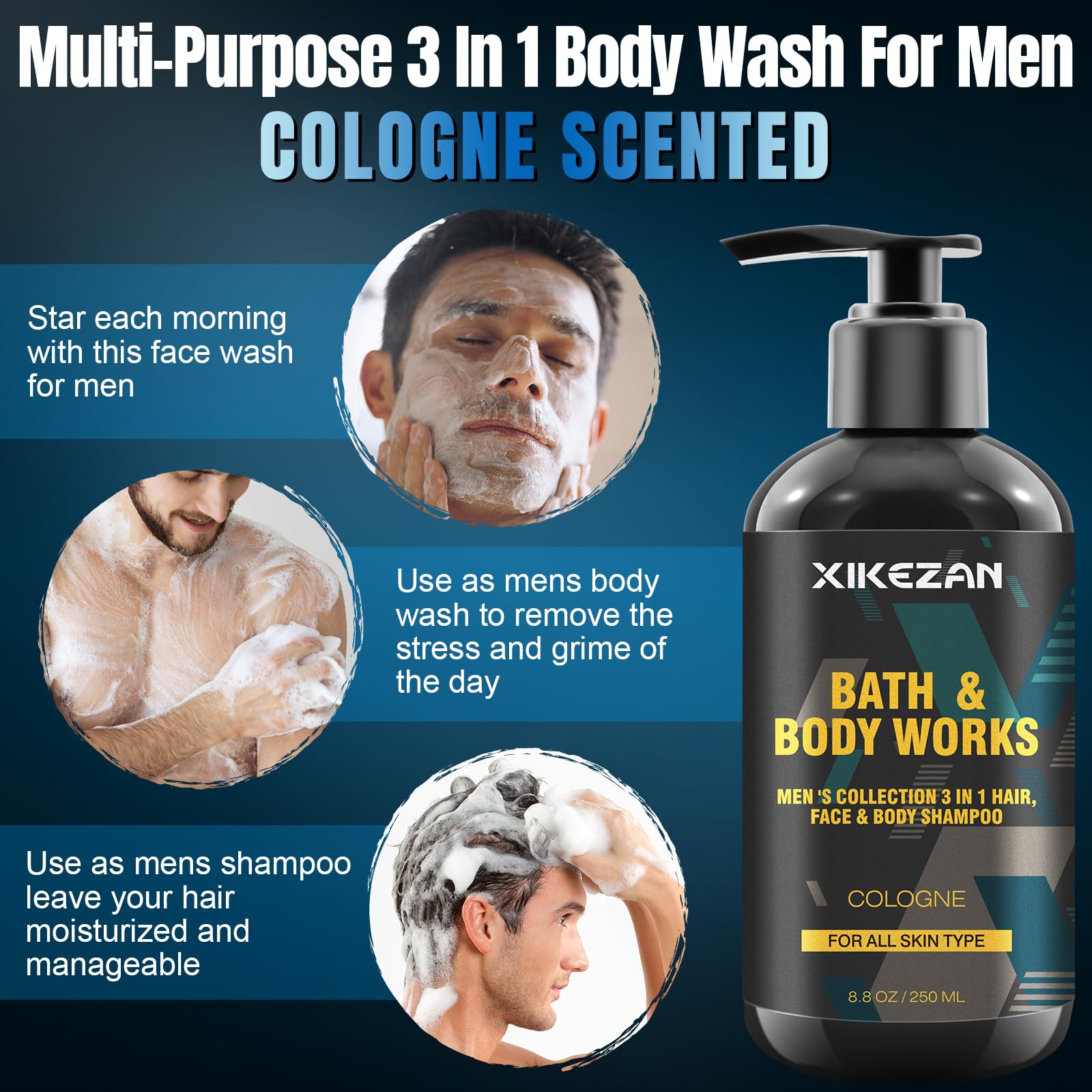 XIKEZAN 3 in 1 wash for hair, face and body simplifying routines